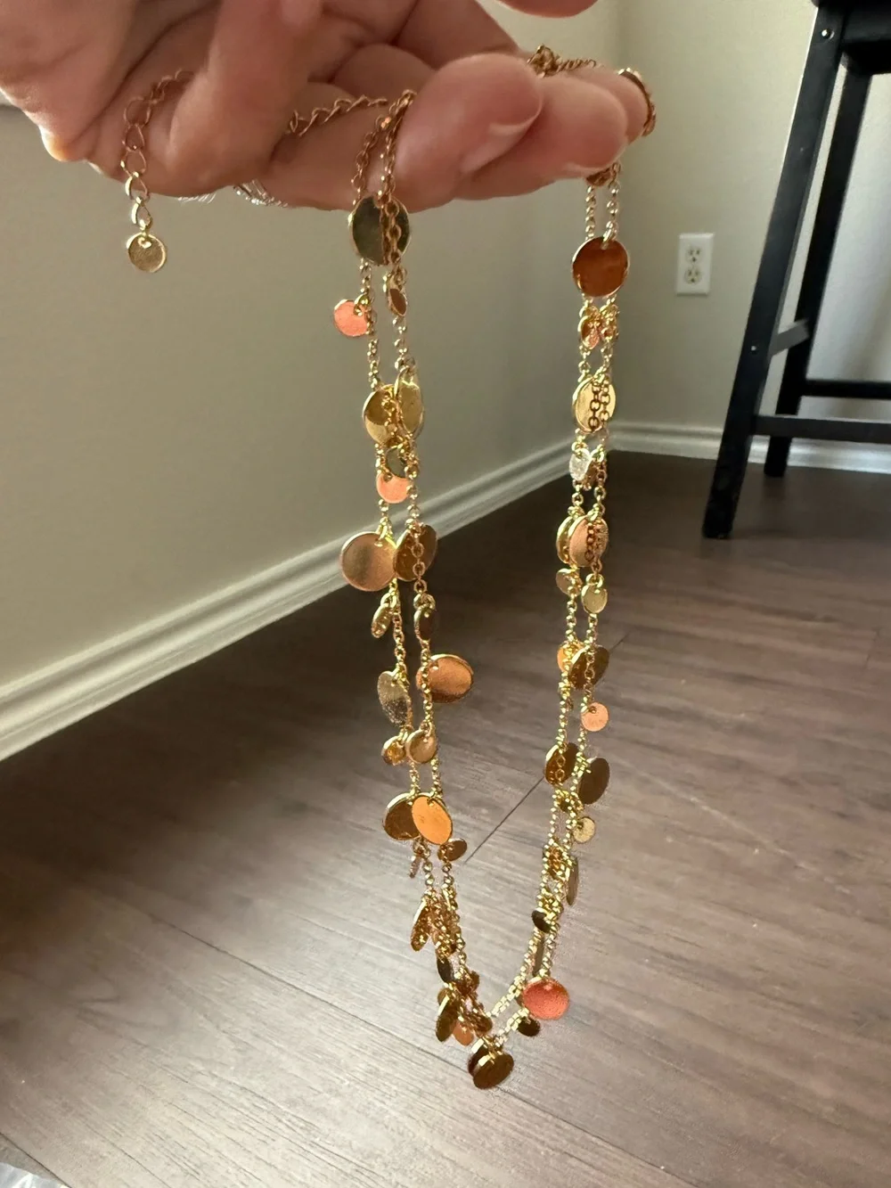 Lia Sophia Panorama Reflection Collection Necklace Gold Tone Disc Long Necklace